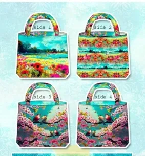 Canvas paneel bloemen/vogels tas